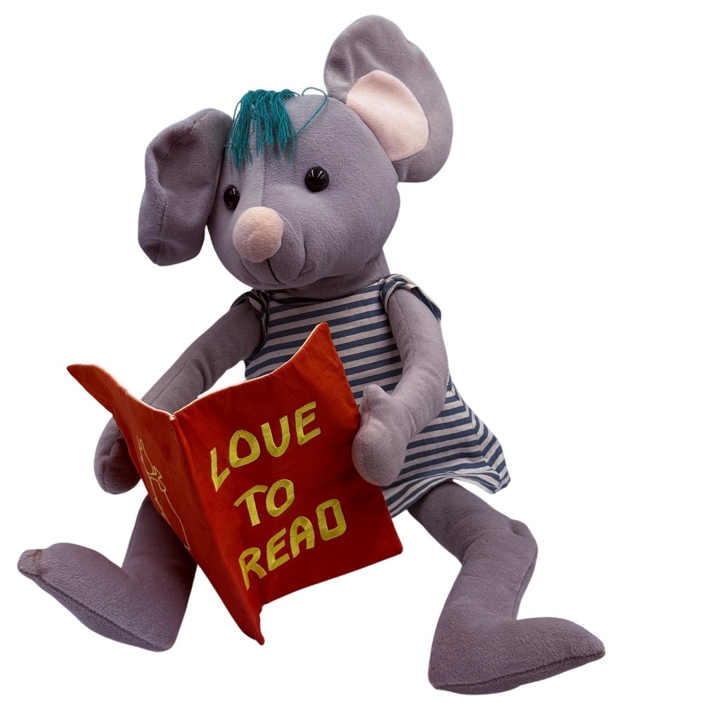 Wonder Works Book Buddies Love to Read Mouse Plush 24 Inch Vintage 1999 Gray Toy